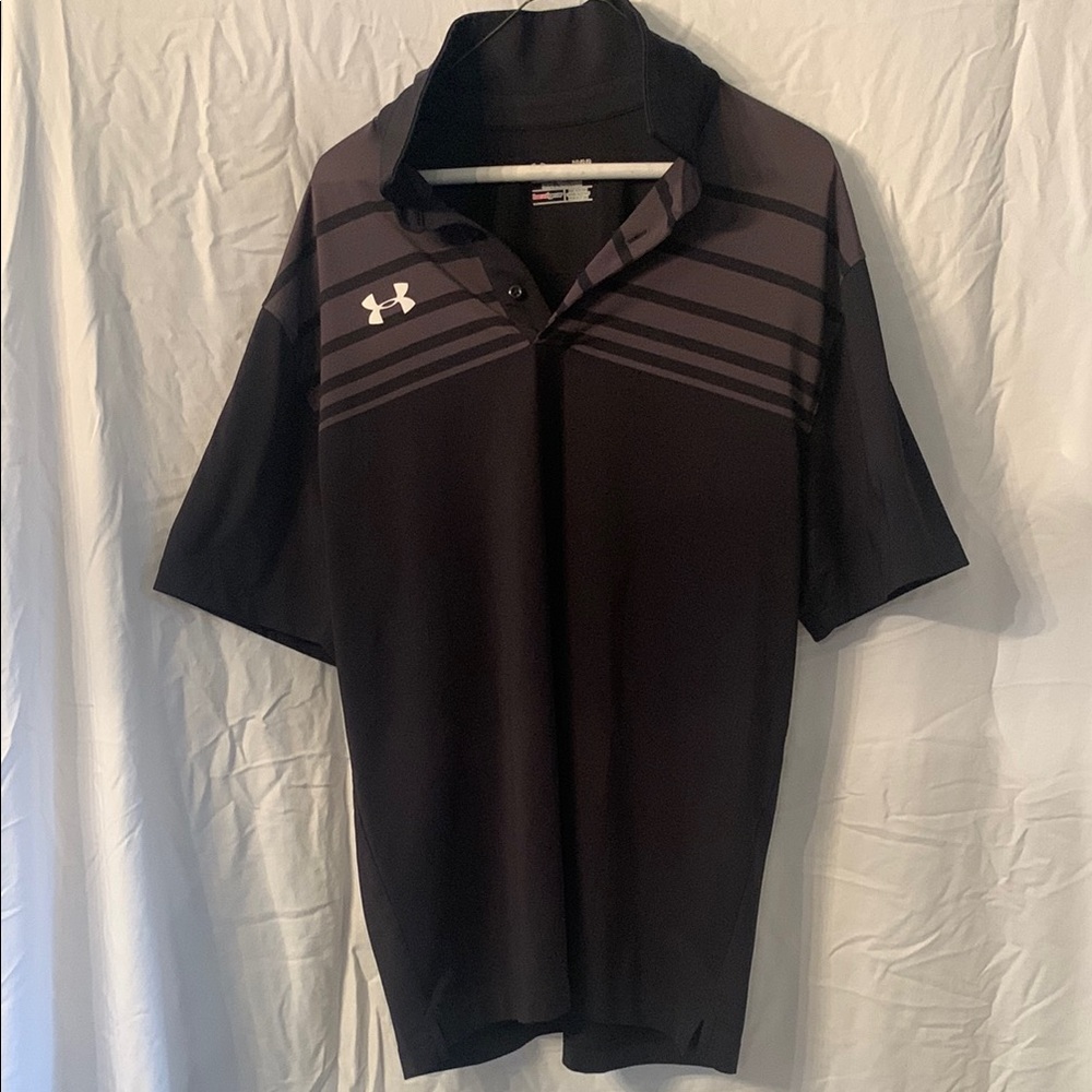 Under Armour Black Polo Shirt with Subtle Stripes and Performance Fabric